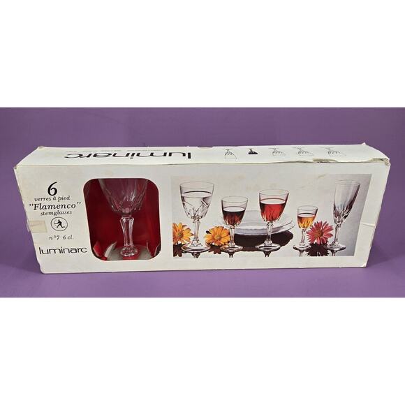 Set 6 Luminarc Flamenco Stemware Cordial Glasses New/Old Stock Open Box - Picture 1 of 8